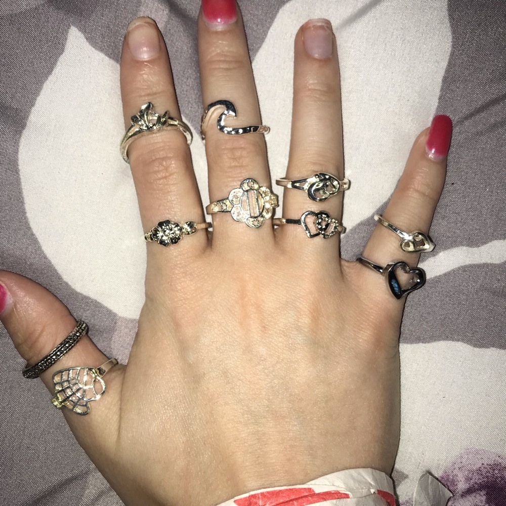 Set of 10 silver rings